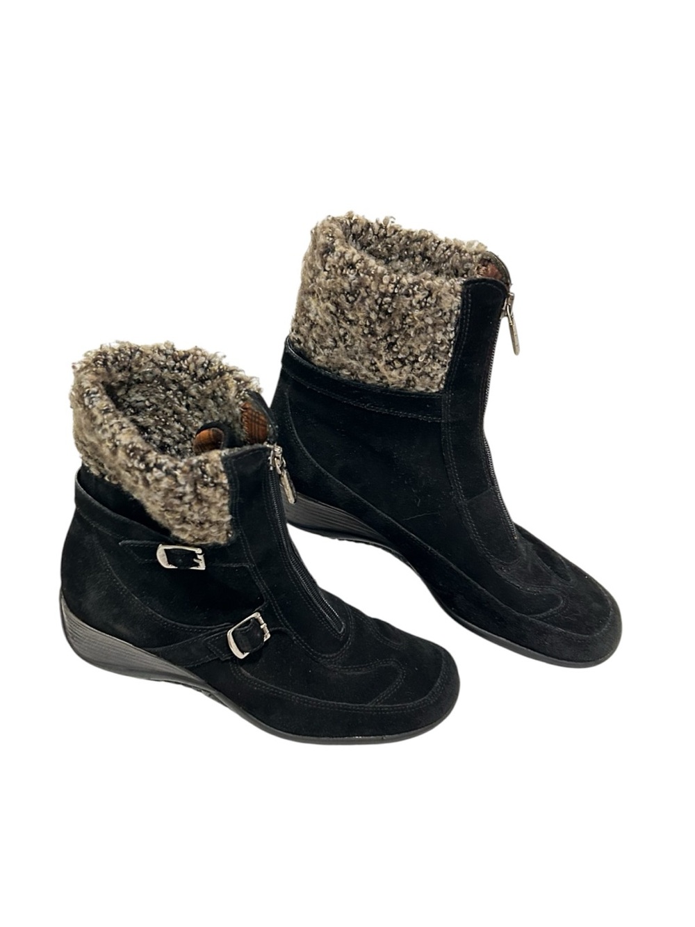 Aquatalia by Marvin K Suede Shearling Wedge Waterproof Ankle Boots